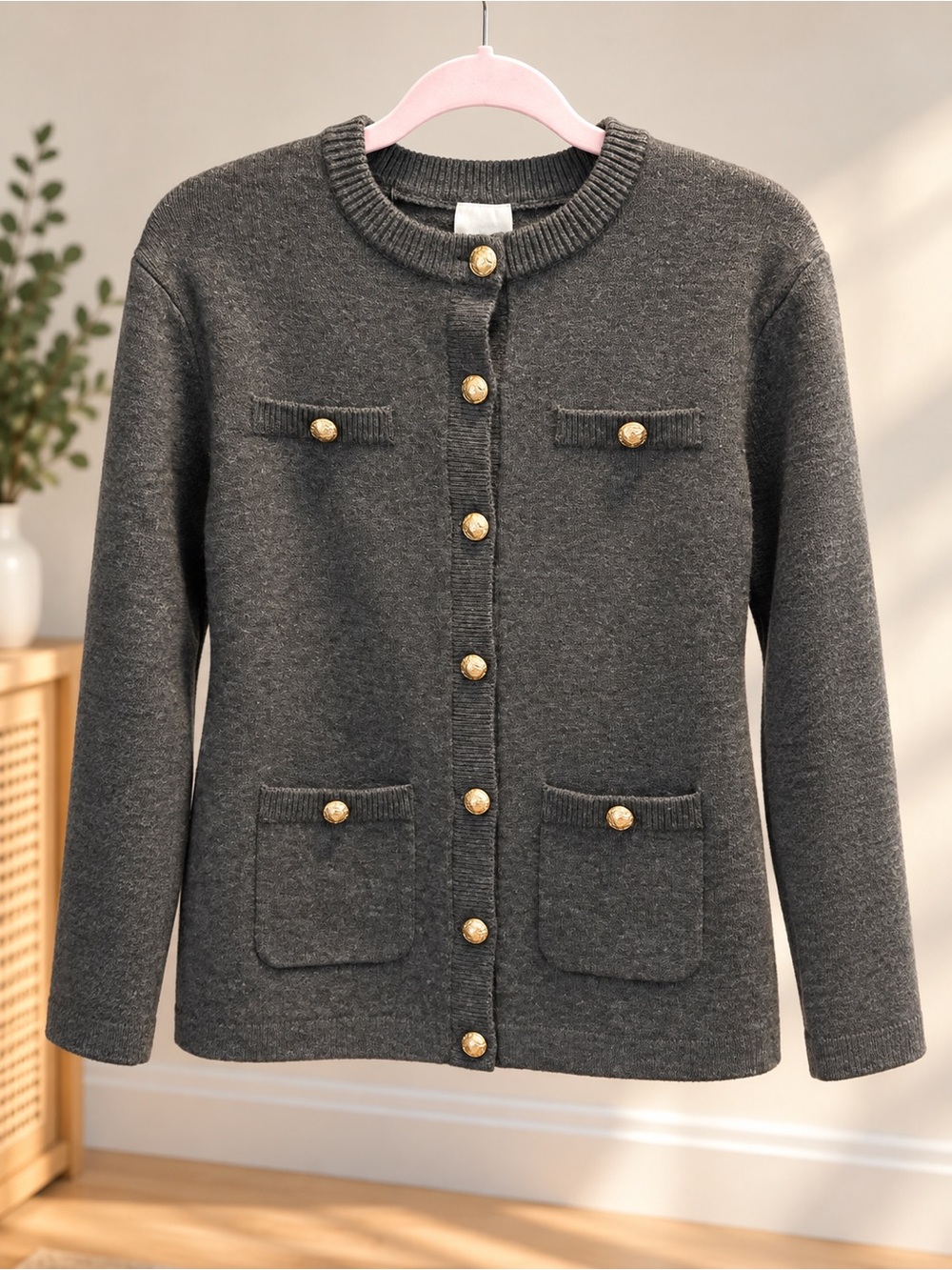 Dark Gray Button-Up Knit Jacket